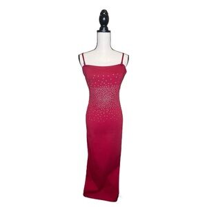 Y2K Newport News Red Maxi Bodycon Dress w/ Slit Size 12
